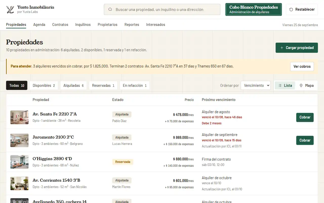 Pantalla de la demo Yusta Inmobiliaria