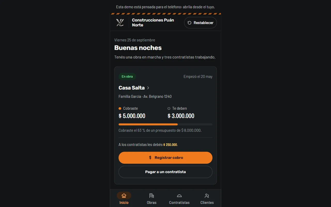 Pantalla de la demo Yusta Obras
