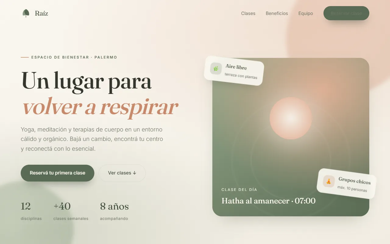Captura real de la demo Wellness