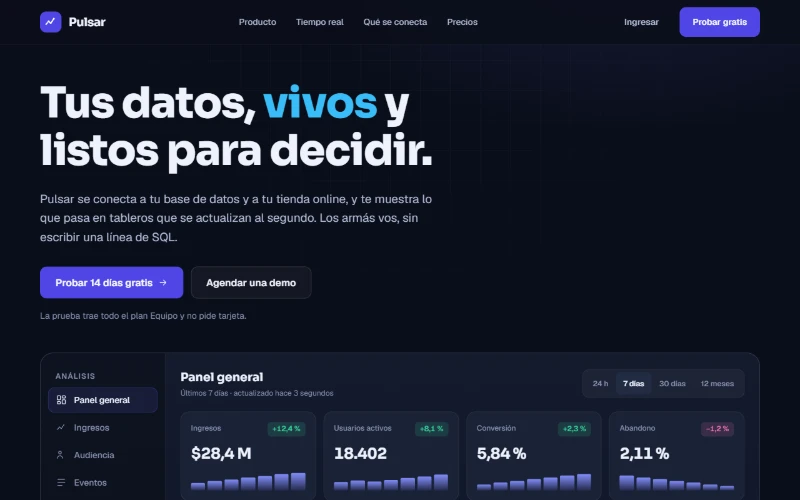 La página de Pulsar, tal como se ve al abrirla