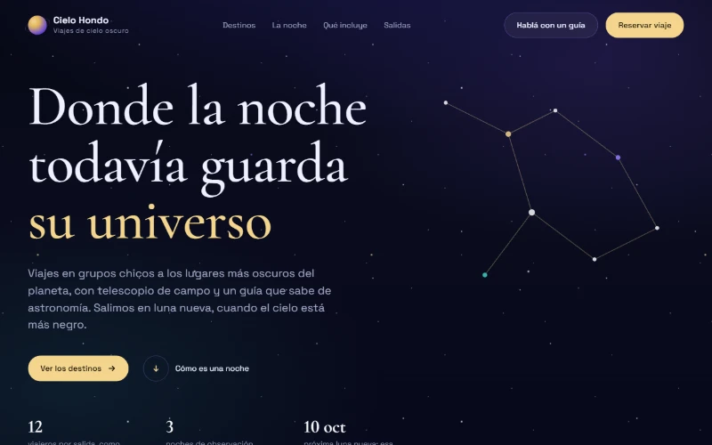 La página de Cielo Hondo, tal como se ve al abrirla