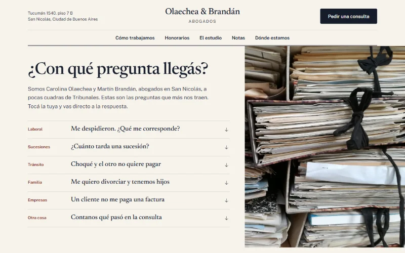 La página de Estudio Olaechea & Brandán, tal como se ve al abrirla
