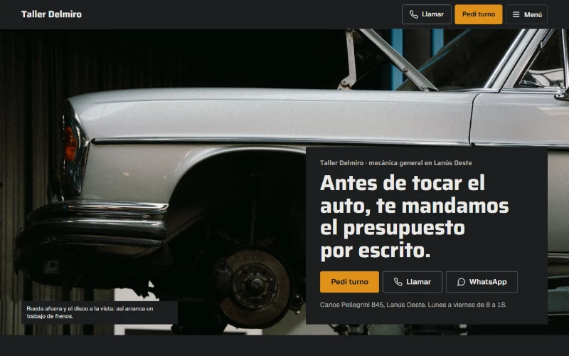 La página de Taller Delmiro, tal como se ve al abrirla